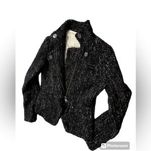 Banana Republic Wool Boucle Zip Blazer. Black. Women’s Size Zero.